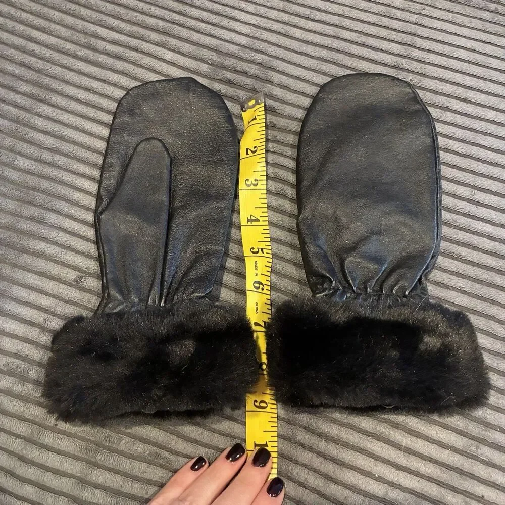 VTG Wilsons Women's Gloves Black Faux Fur Cuff Leather Fleece Large